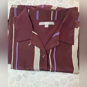 Uniqlo Burgundy Shirt with Purple and Cream Stripes
